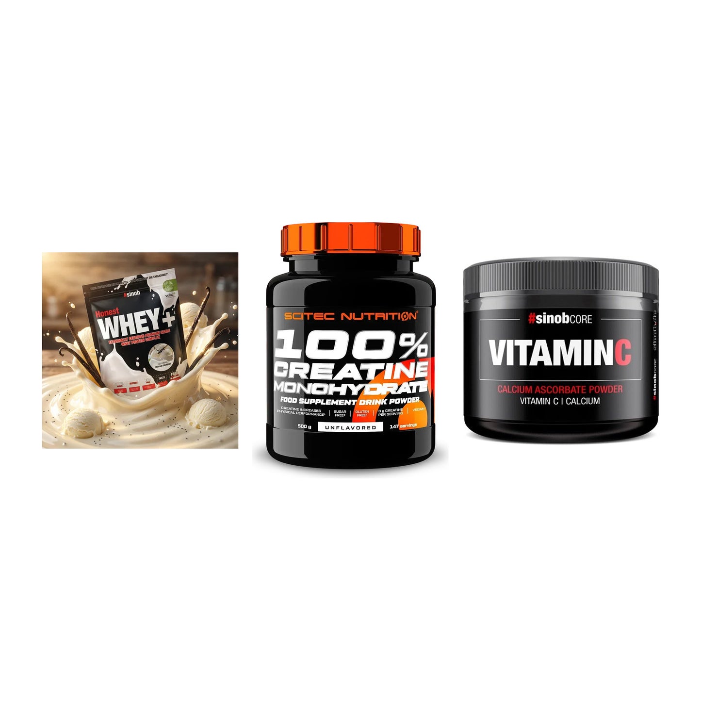 Einsteiger-Set: Sinob Honest + Scitec Creatine + Sinob Vitamin C – alle enthaltenen Artikel