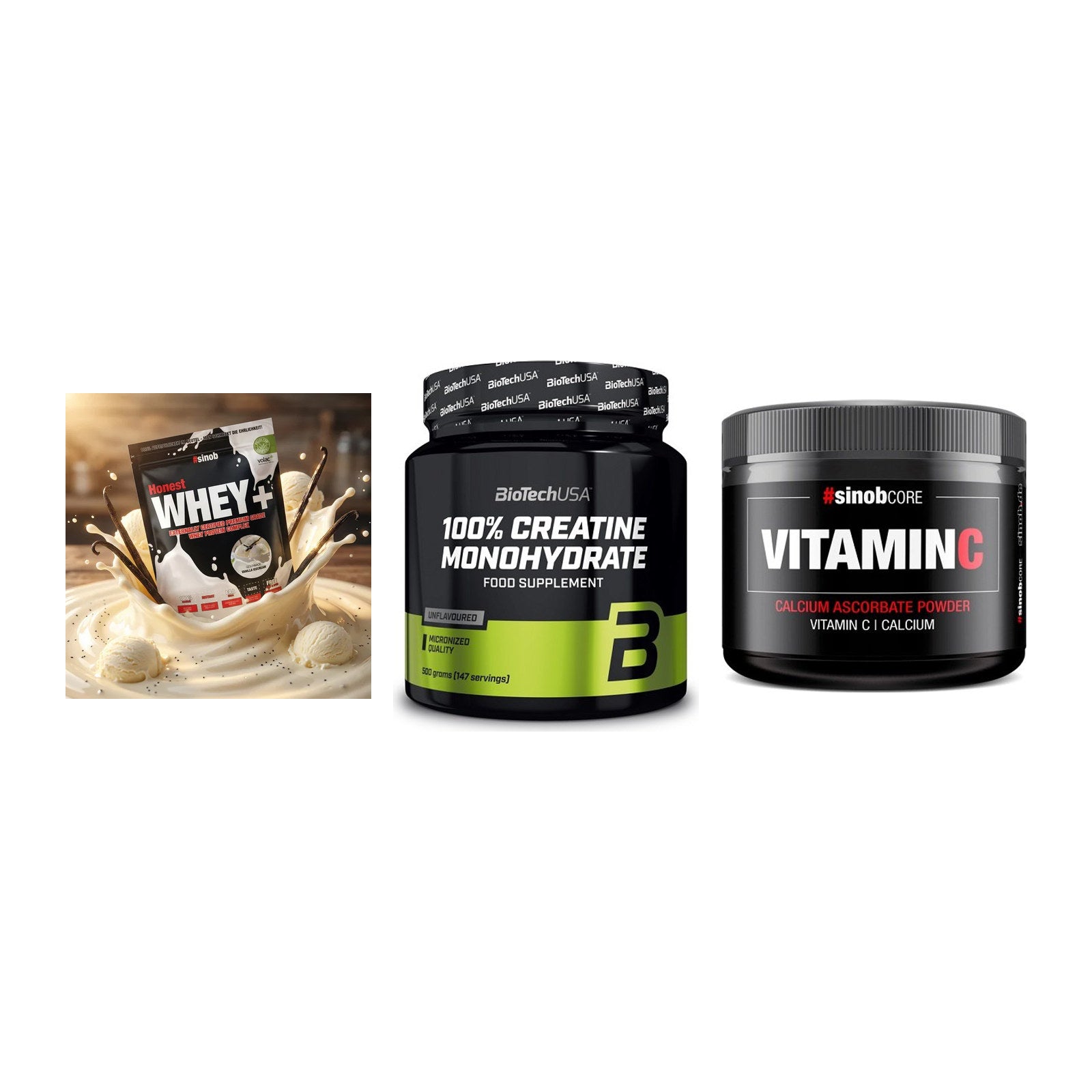 Einsteiger-Set: Sinob Honest + BioTech Creatine + Sinob Vitamin C – alle enthaltenen Artikel