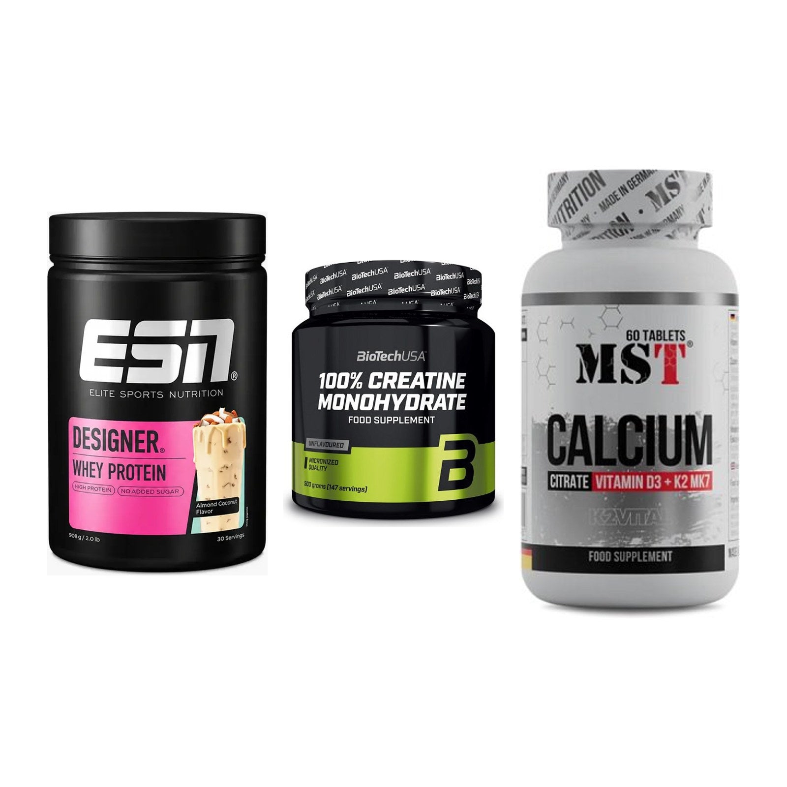Einsteiger-Set: ESN Designer + BioTech Creatine + MST Calcium – alle enthaltenen Artikel