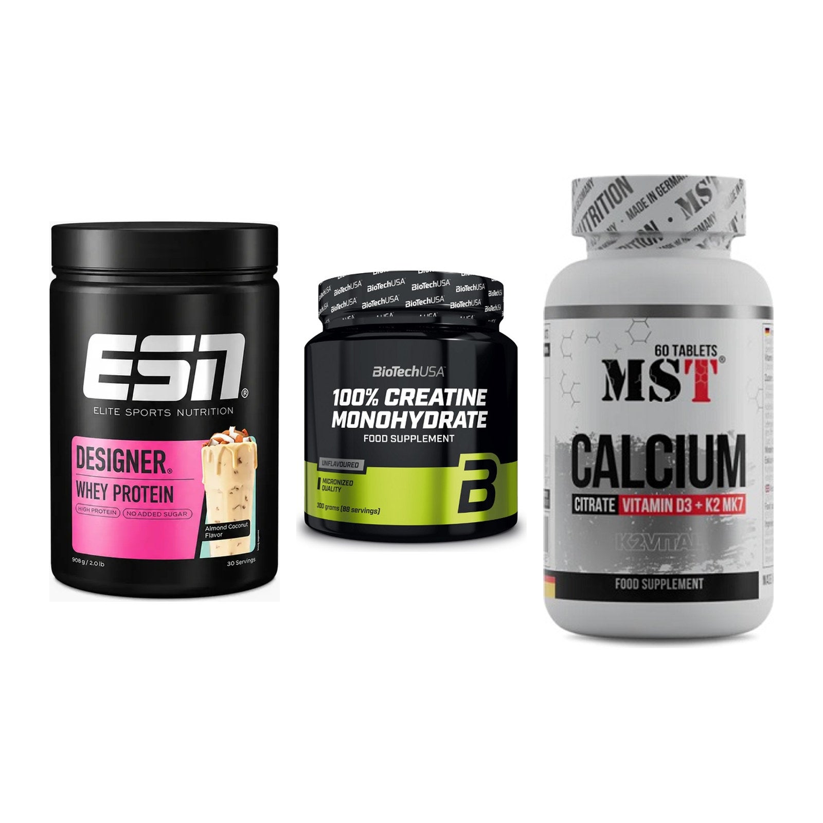 Einsteiger-Set: ESN Designer + BioTech Creatine + MST Calcium – alle enthaltenen Artikel