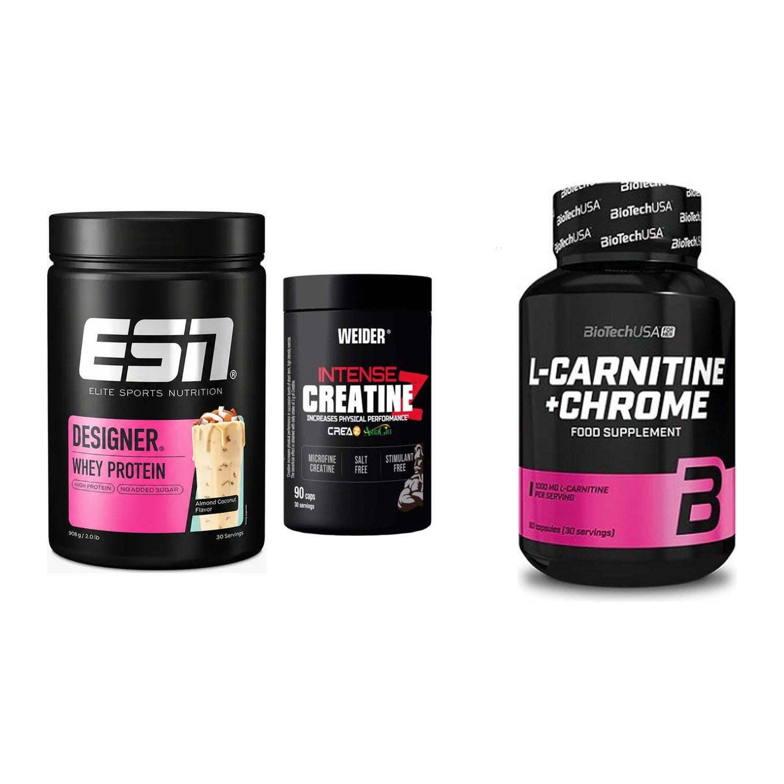 Einsteiger-Set: ESN Designer + Weider Intense + BioTech L-Carnit – alle enthaltenen Artikel