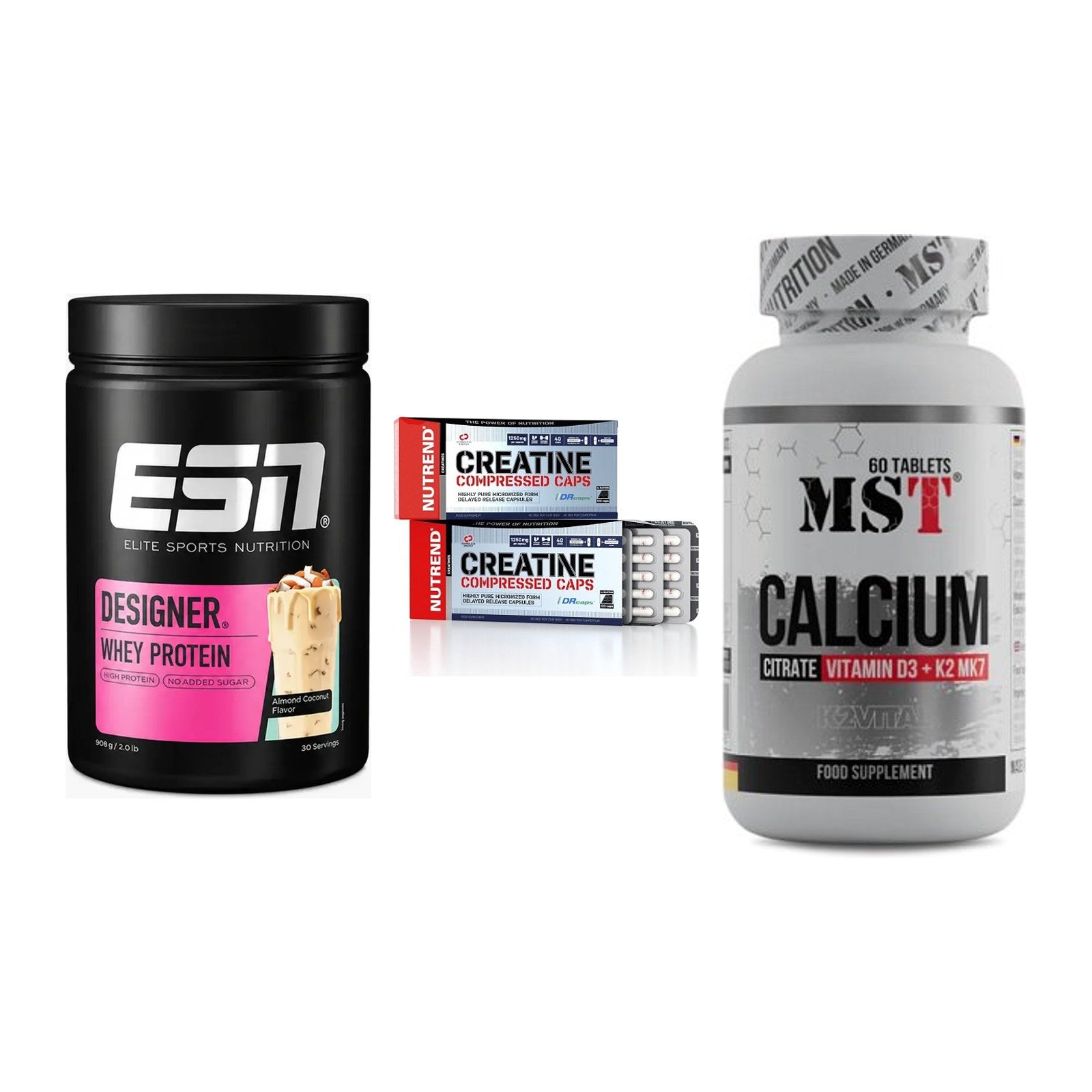 Einsteiger-Set: ESN Designer + Nutrend Creatine + MST Calcium – alle enthaltenen Artikel