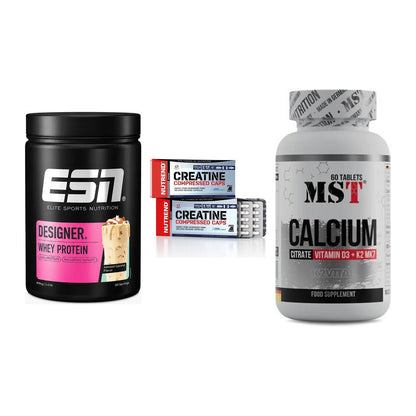 Einsteiger-Set: ESN Designer + Nutrend Creatine + MST Calcium – alle enthaltenen Artikel