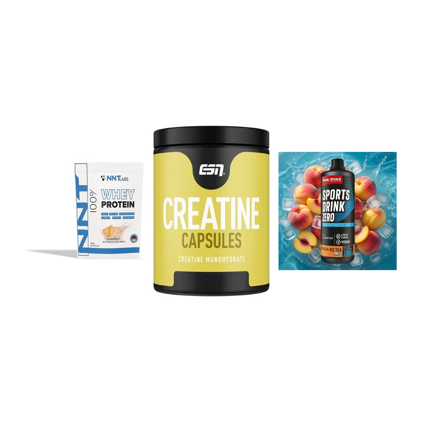 Einsteiger-Set: NNT Whey + ESN Ultrapure + Body Attack – alle enthaltenen Artikel