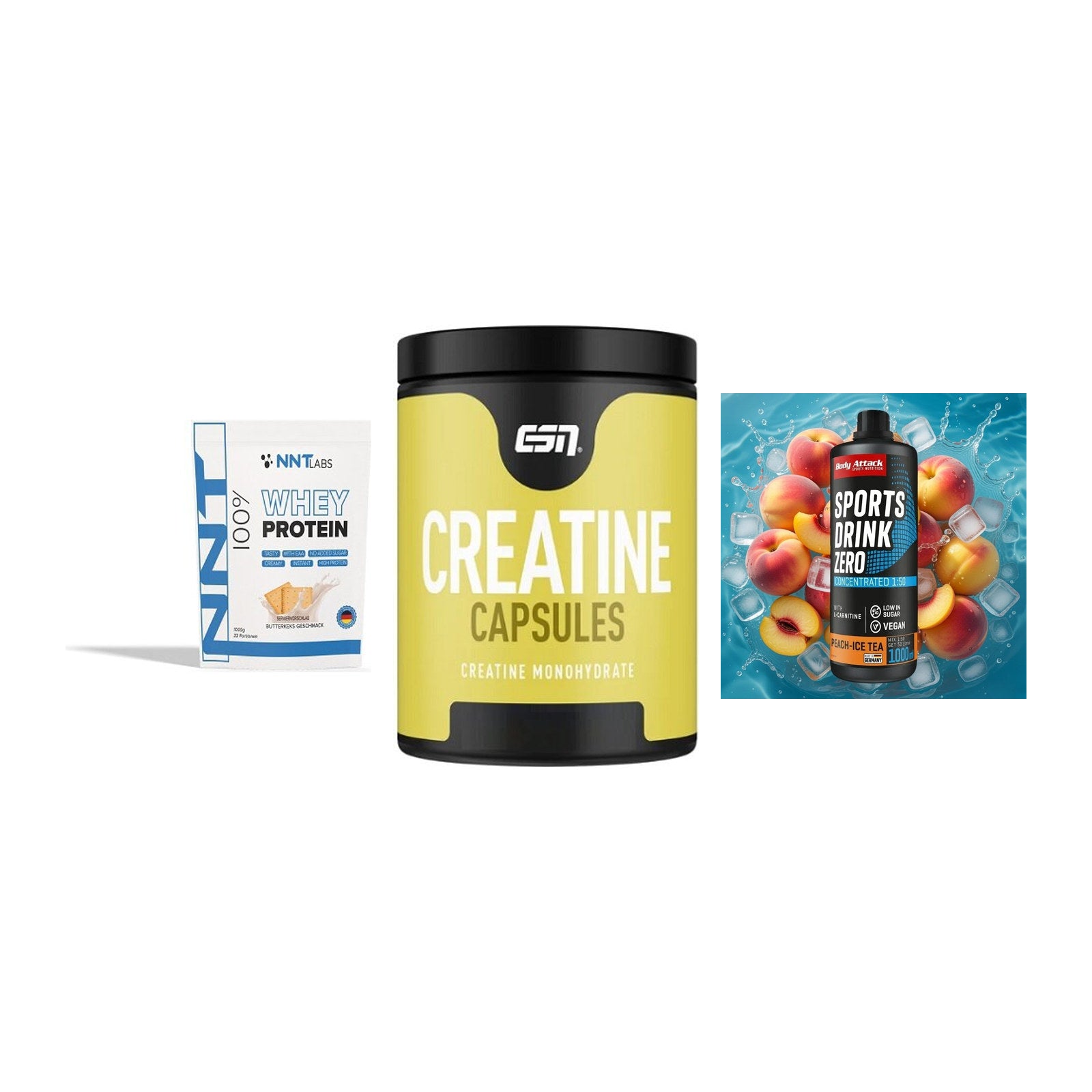 Einsteiger-Set: NNT Whey + ESN Ultrapure + Body Attack – alle enthaltenen Artikel