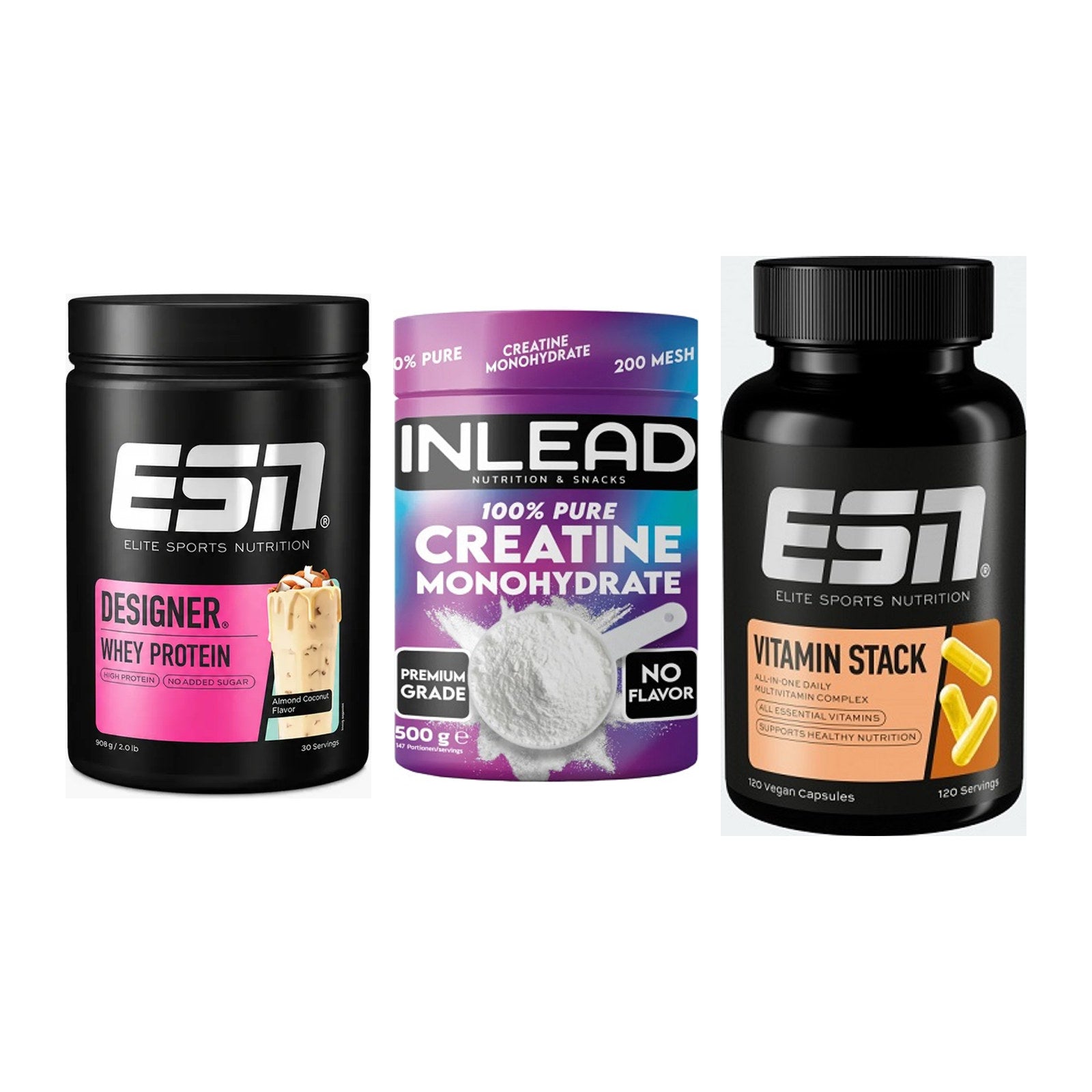 Einsteiger-Set: ESN Designer + INLEAD Creatine + ESN Vitamin – alle enthaltenen Artikel
