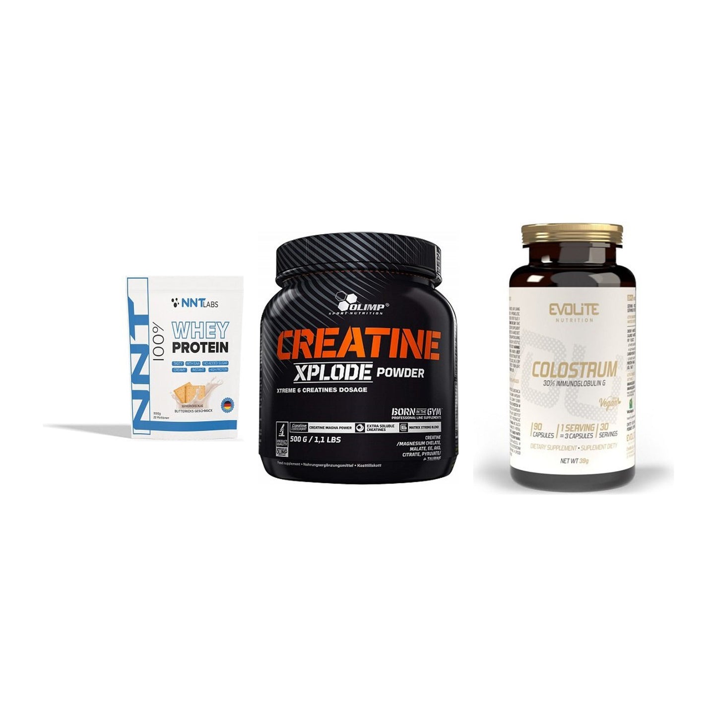 Einsteiger-Set: NNT Whey + Olimp Creatine + Evolite Nutritio – alle enthaltenen Artikel