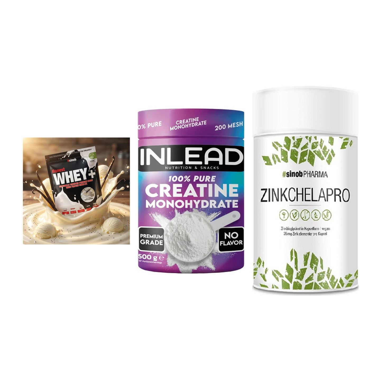 Einsteiger-Set: Sinob Honest + INLEAD Creatine + Sinob Zink – alle enthaltenen Artikel