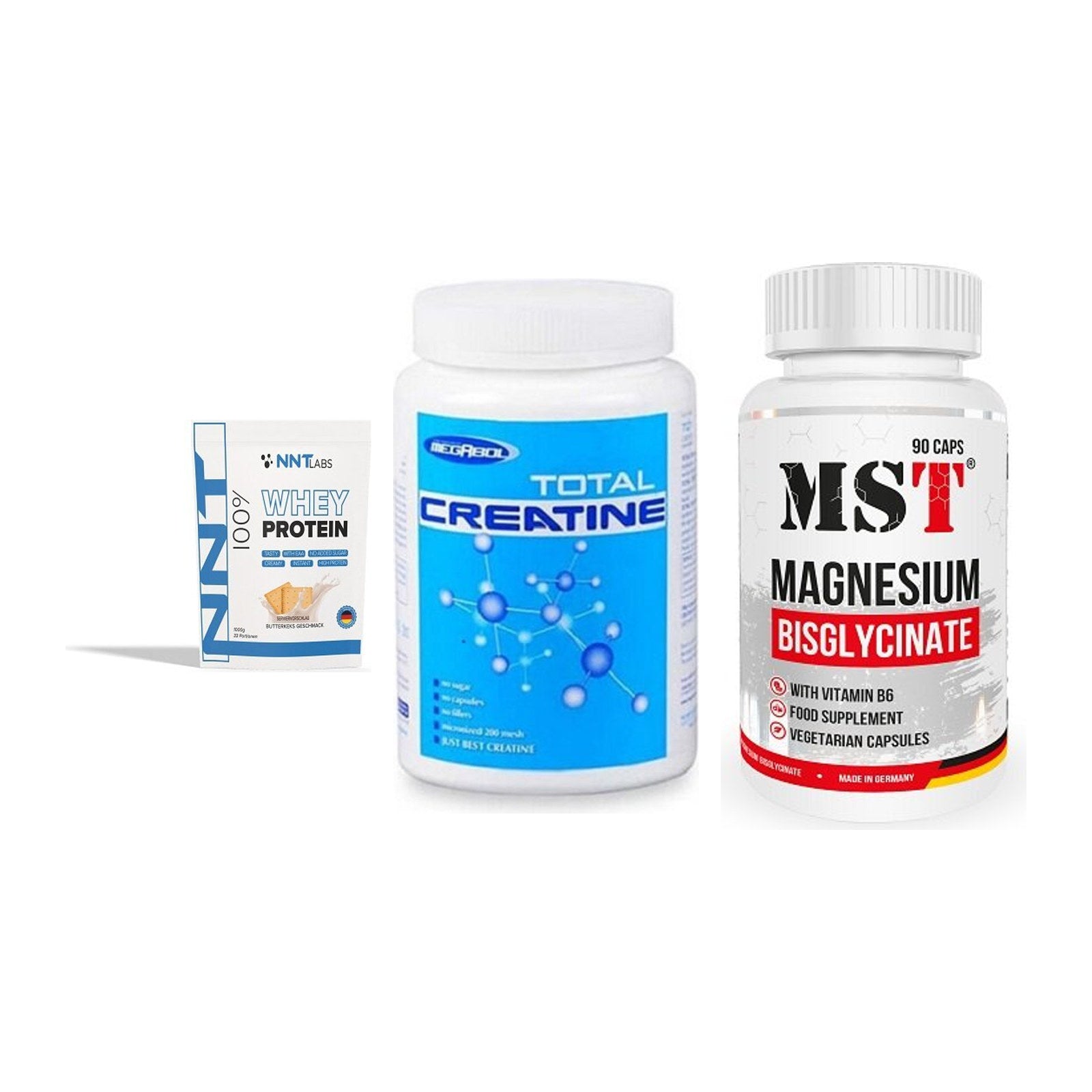 Einsteiger-Set: NNT Whey + Megabol Total + MST Magnesium – alle enthaltenen Artikel