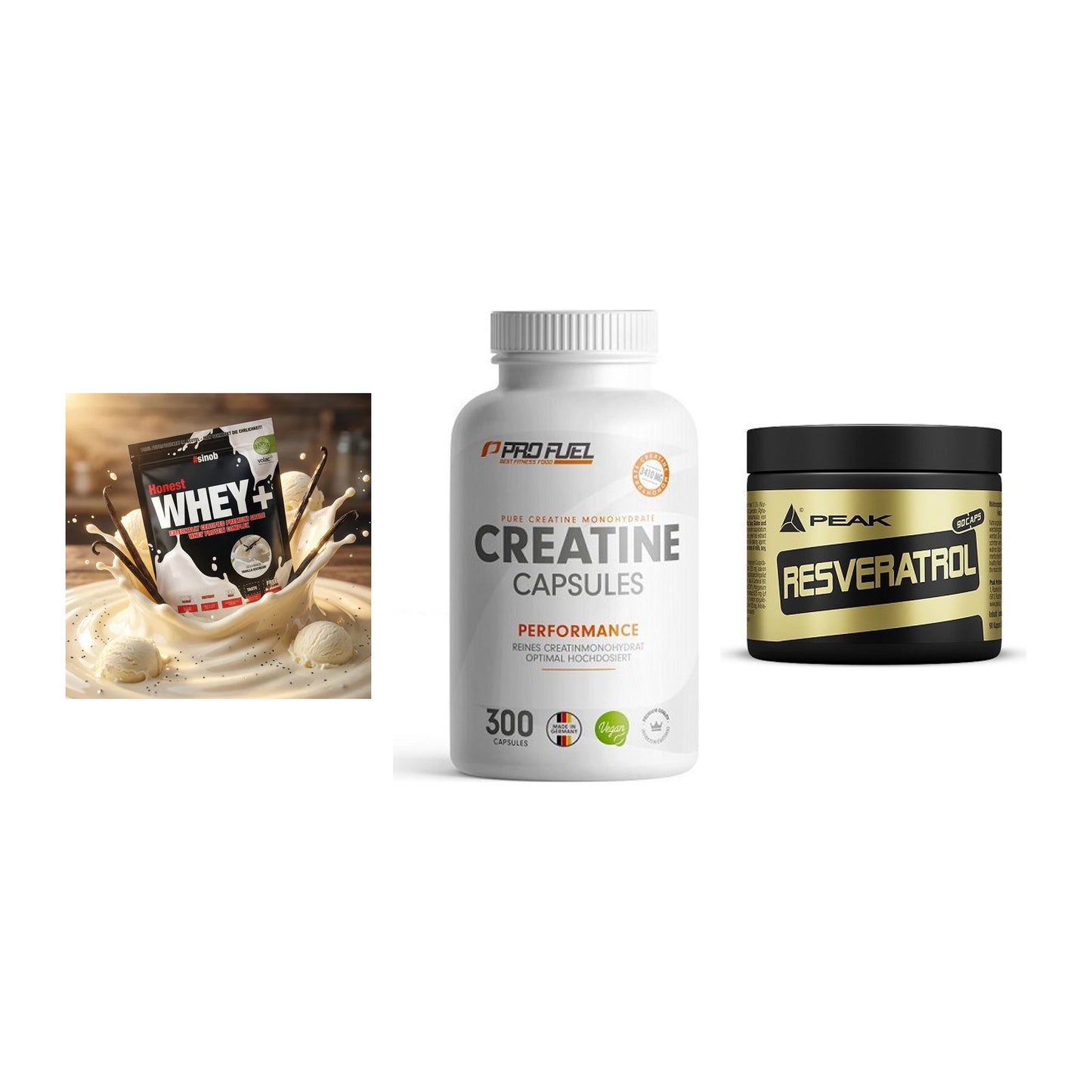 Einsteiger-Set: Sinob Honest + ProFuel Creatine + Peak Resveratrol – alle enthaltenen Artikel