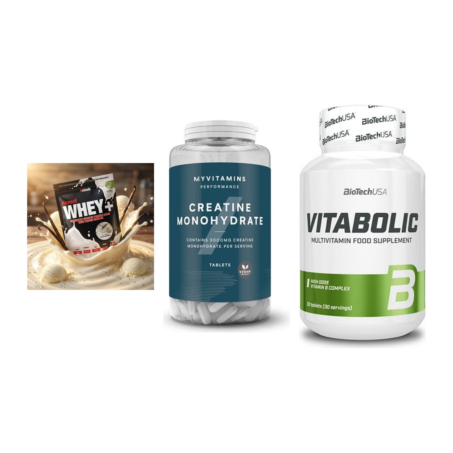 Einsteiger-Set: Sinob Honest + MyProtein + BioTech Vitaboli – alle enthaltenen Artikel