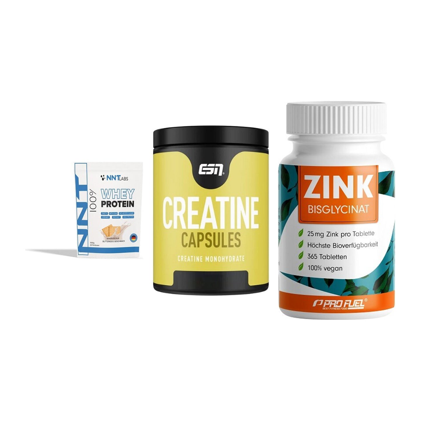 Einsteiger-Set: NNT Whey + ESN Ultrapure + ProFuel Zink – alle enthaltenen Artikel
