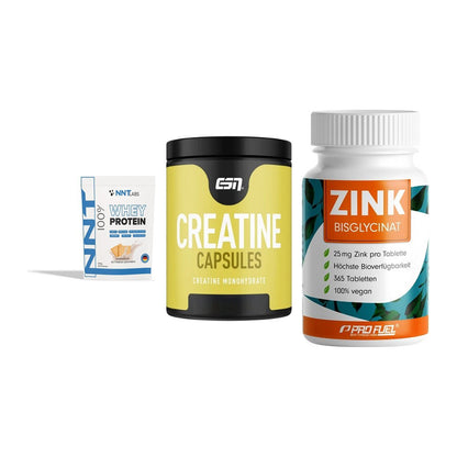 Einsteiger-Set: NNT Whey + ESN Ultrapure + ProFuel Zink – alle enthaltenen Artikel