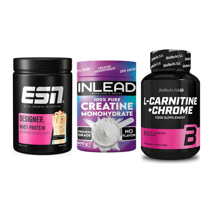 Einsteiger-Set: ESN Designer + INLEAD Creatine + BioTech L-Carnit – alle enthaltenen Artikel
