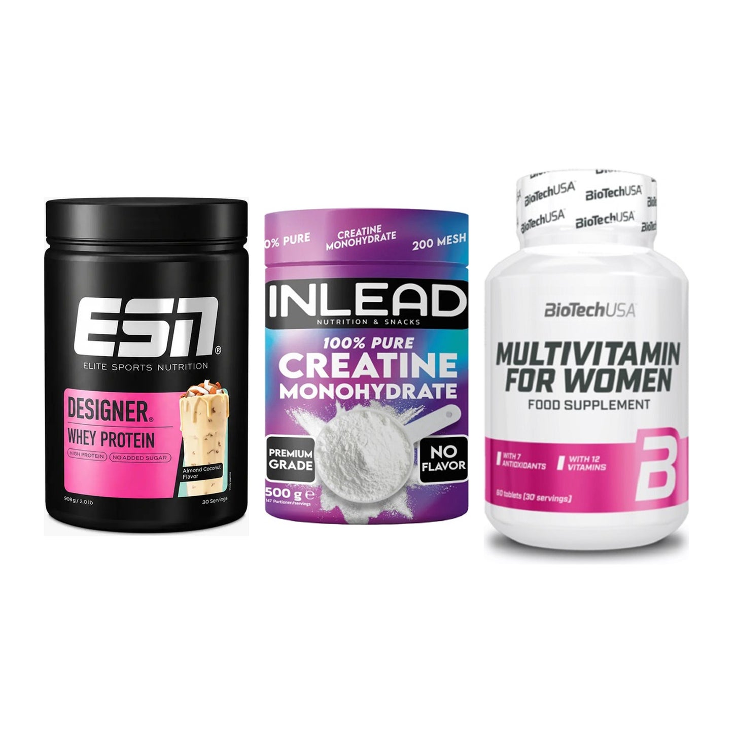 Einsteiger-Set: ESN Designer + INLEAD Creatine + BioTech Multivit – alle enthaltenen Artikel
