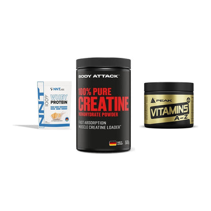 Einsteiger-Set: NNT Whey + Body Attack 100% + Peak Vitamin A-Z – alle enthaltenen Artikel