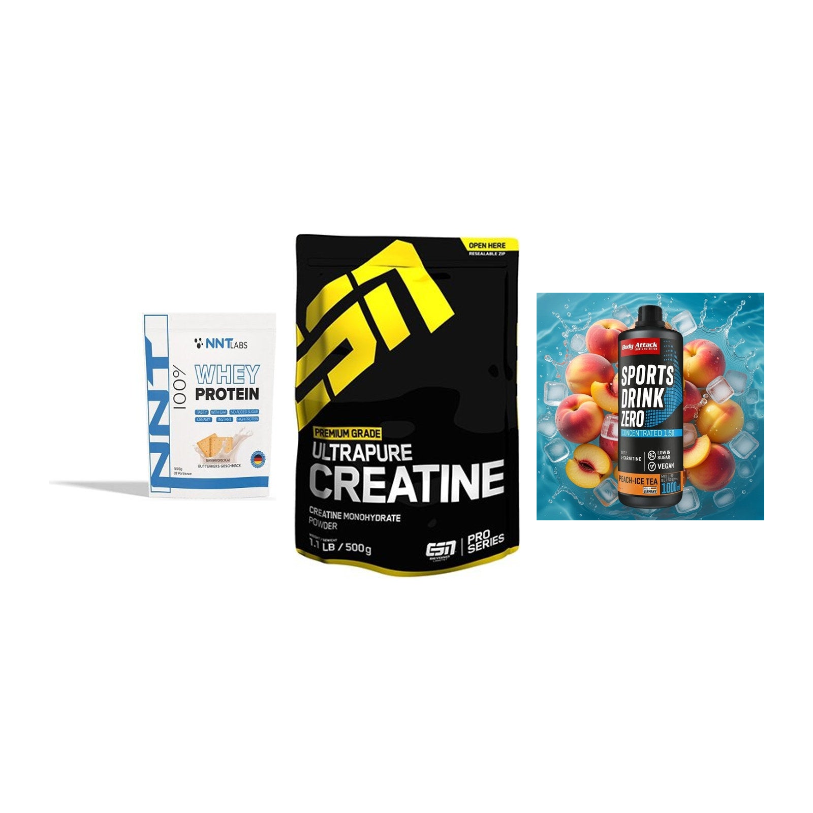 Einsteiger-Set: NNT Whey + ESN Ultrapure + Body Attack – alle enthaltenen Artikel