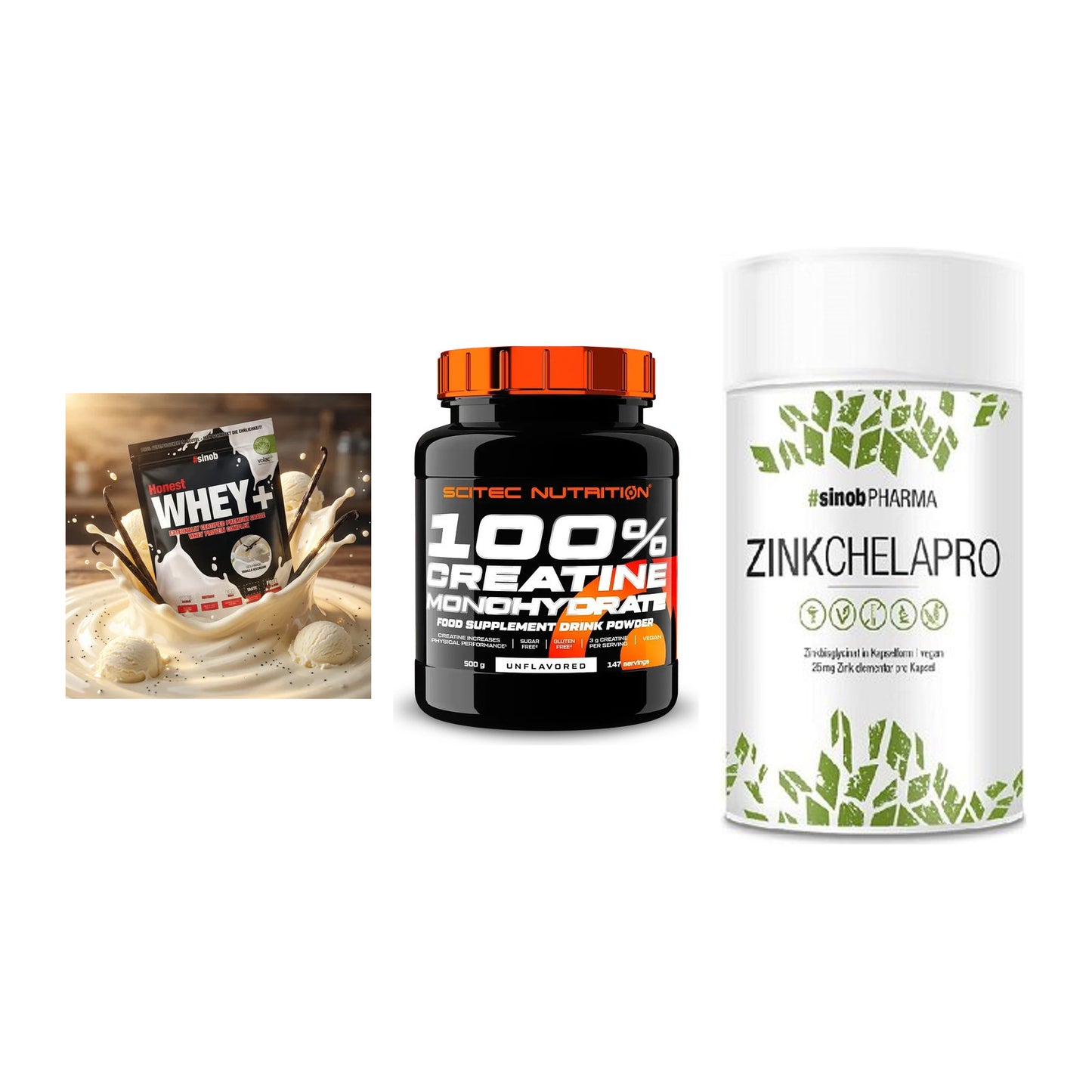 Einsteiger-Set: Sinob Honest + Scitec Creatine + Sinob Zink – alle enthaltenen Artikel