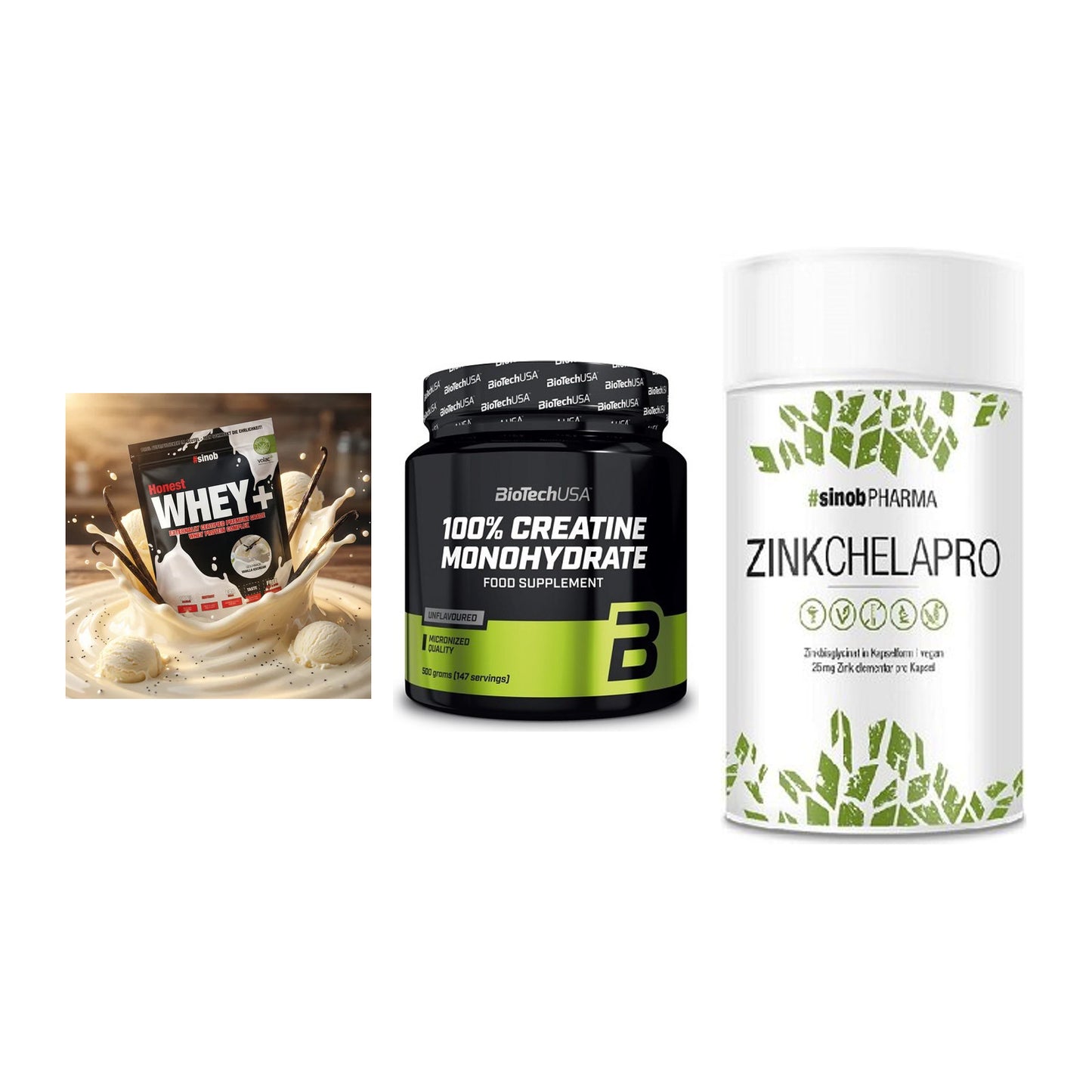 Einsteiger-Set: Sinob Honest + BioTech Creatine + Sinob Zink – alle enthaltenen Artikel