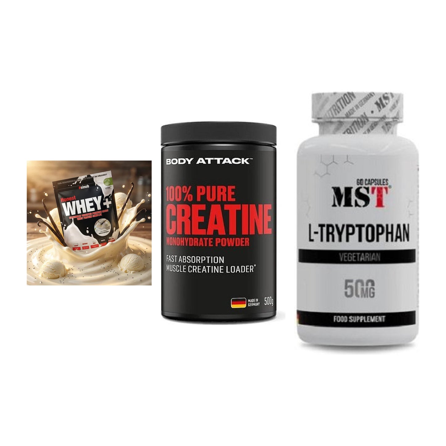 Einsteiger-Set: Sinob Honest + Body Attack 100% + MST Tryptophan – alle enthaltenen Artikel