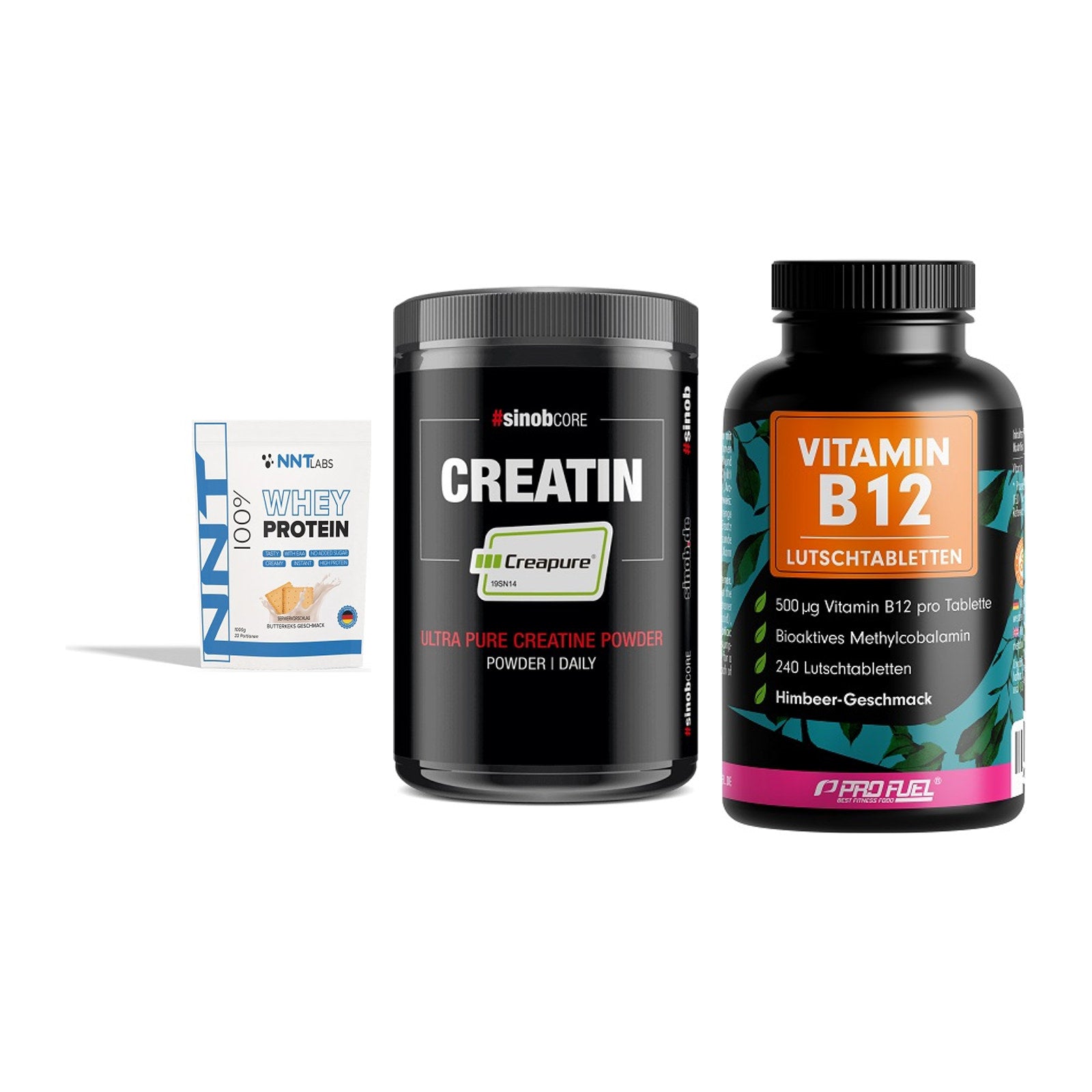 Einsteiger-Set: NNT Whey + Sinob Creatin + ProFuel Vitamin – alle enthaltenen Artikel