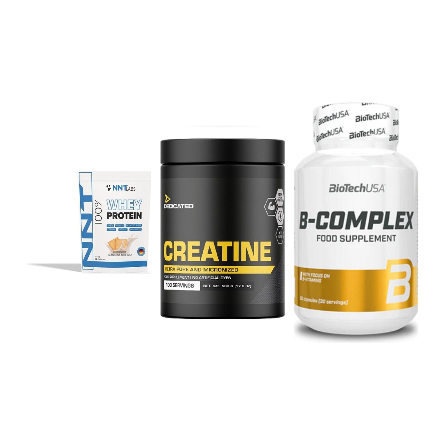 Einsteiger-Set: NNT Whey + Dedicated + BioTech B – alle enthaltenen Artikel
