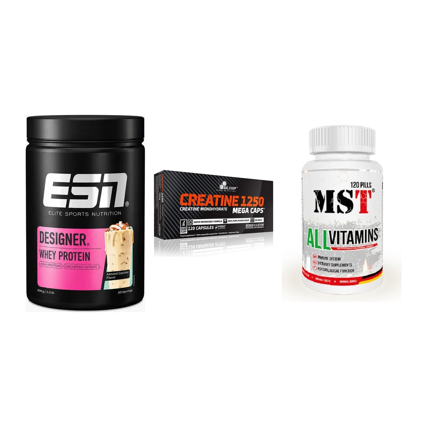 Einsteiger-Set: ESN Designer + Olimp Creatine + MST All Vitamins – alle enthaltenen Artikel