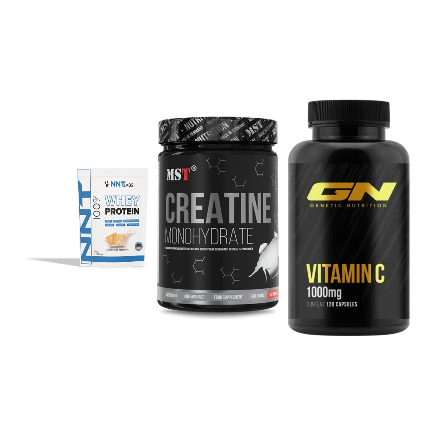 Einsteiger-Set: NNT Whey + MST Creatin + GN Vitamin C – alle enthaltenen Artikel