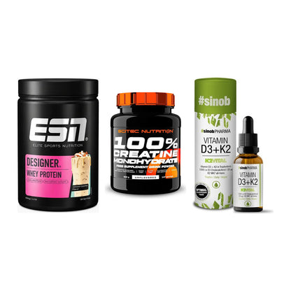 Einsteiger-Set: ESN Designer + Scitec Creatine + Sinob Vitamin D3 – alle enthaltenen Artikel
