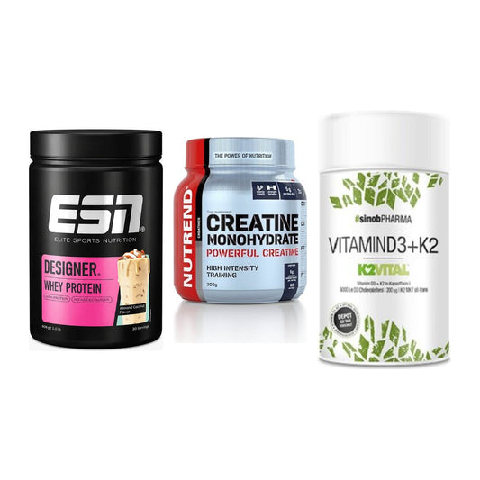 Einsteiger-Set: ESN Designer + Nutrend Creatine + Sinob Vitamin D3 – alle enthaltenen Artikel
