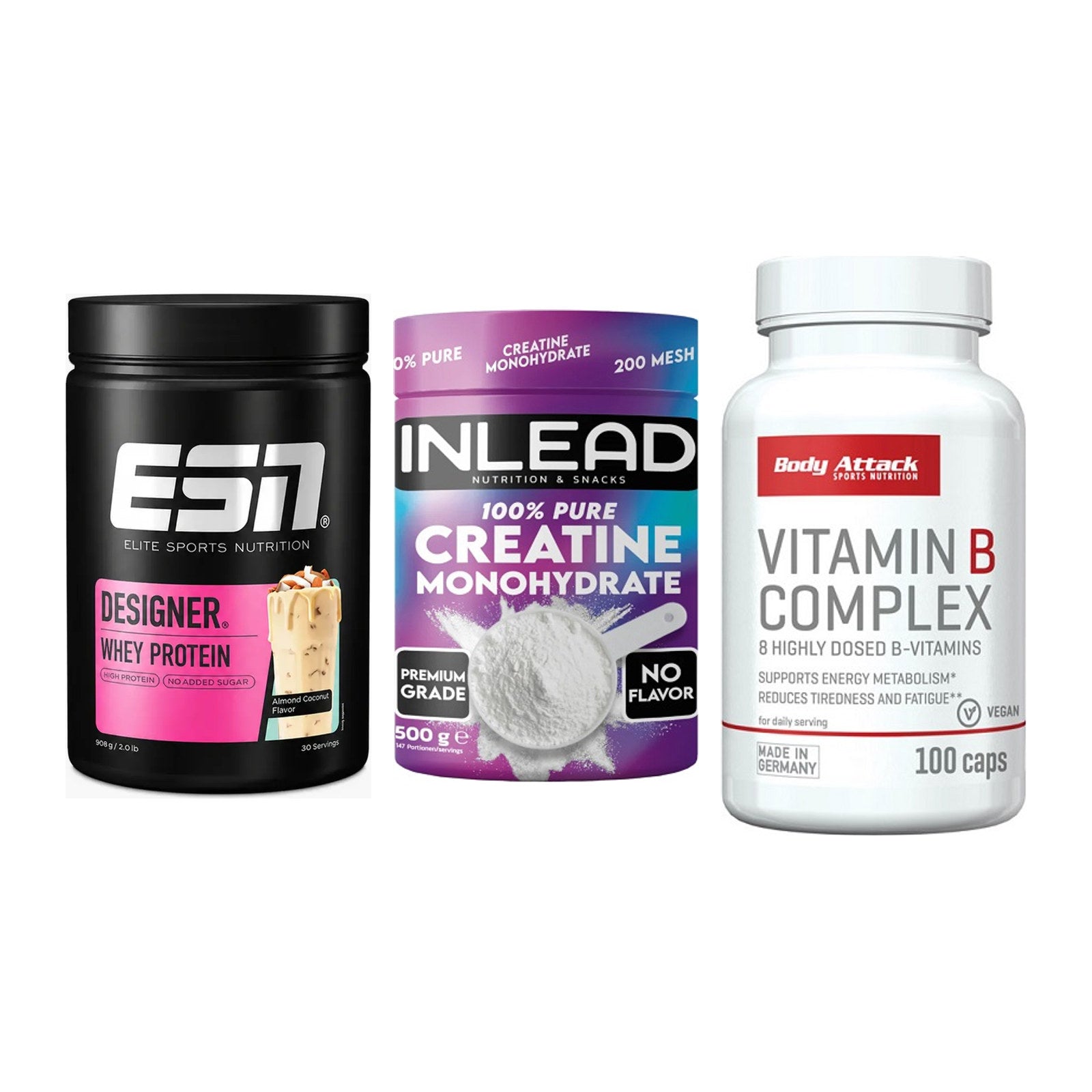 Einsteiger-Set: ESN Designer + INLEAD Creatine + Body Attack – alle enthaltenen Artikel