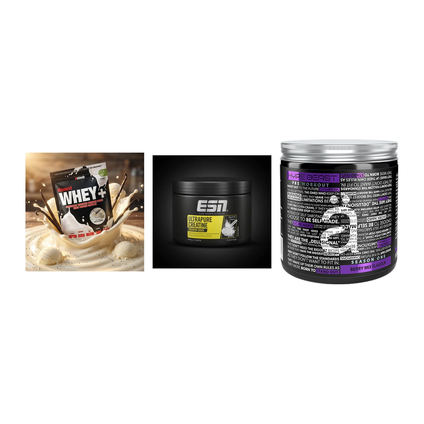 Einsteiger-Set: Sinob Honest + ESN Ultrapure + Nanosupps Hype – alle enthaltenen Artikel