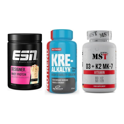 Einsteiger-Set: ESN Designer + Nutrend Kre-Alka + MST Vitamin D3 – alle enthaltenen Artikel