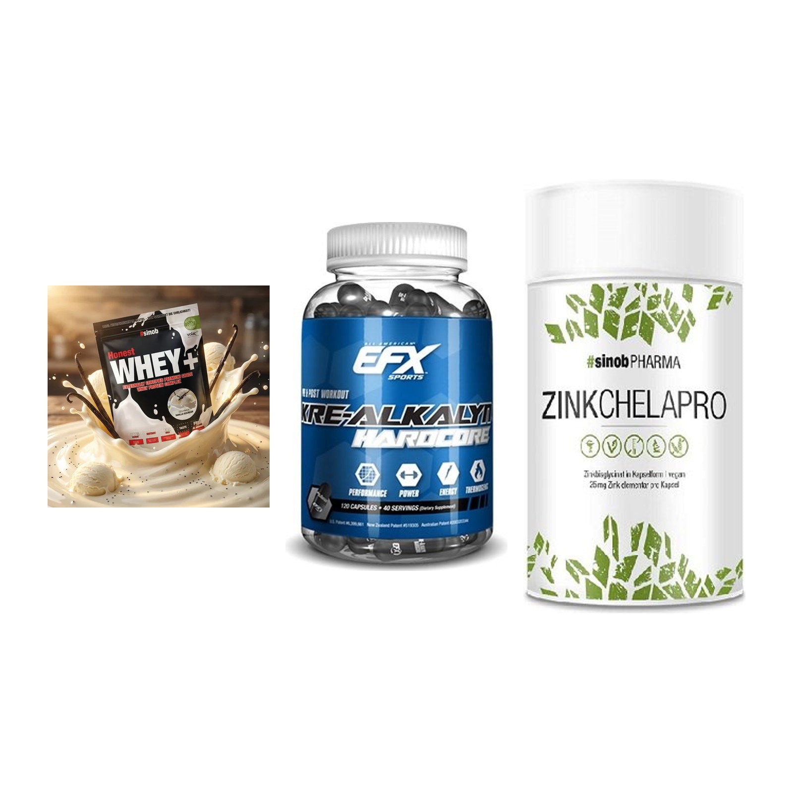 Einsteiger-Set: Sinob Honest + EFX Kre-Alkalyn + Sinob Zink – alle enthaltenen Artikel