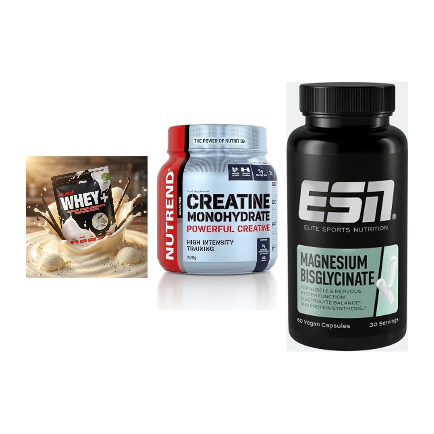 Einsteiger-Set: Sinob Honest + Nutrend Creatine + ESN Magnesium – alle enthaltenen Artikel
