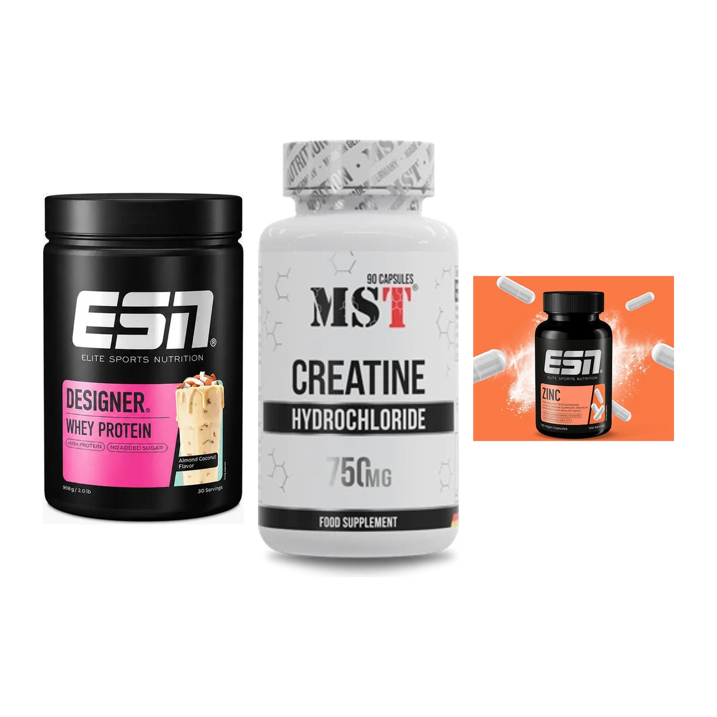 Einsteiger-Set: ESN Designer Whey + MST Creatin HCL + ESN Zinc – alle enthaltenen Artikel