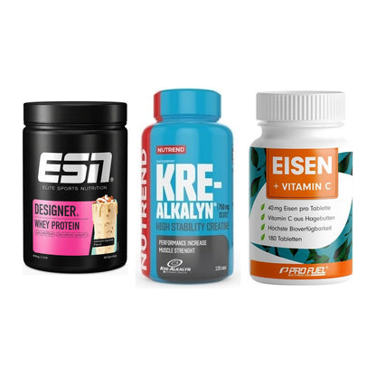 Einsteiger-Set: ESN Designer + Nutrend Kre-Alka + ProFuel EISEN – alle enthaltenen Artikel