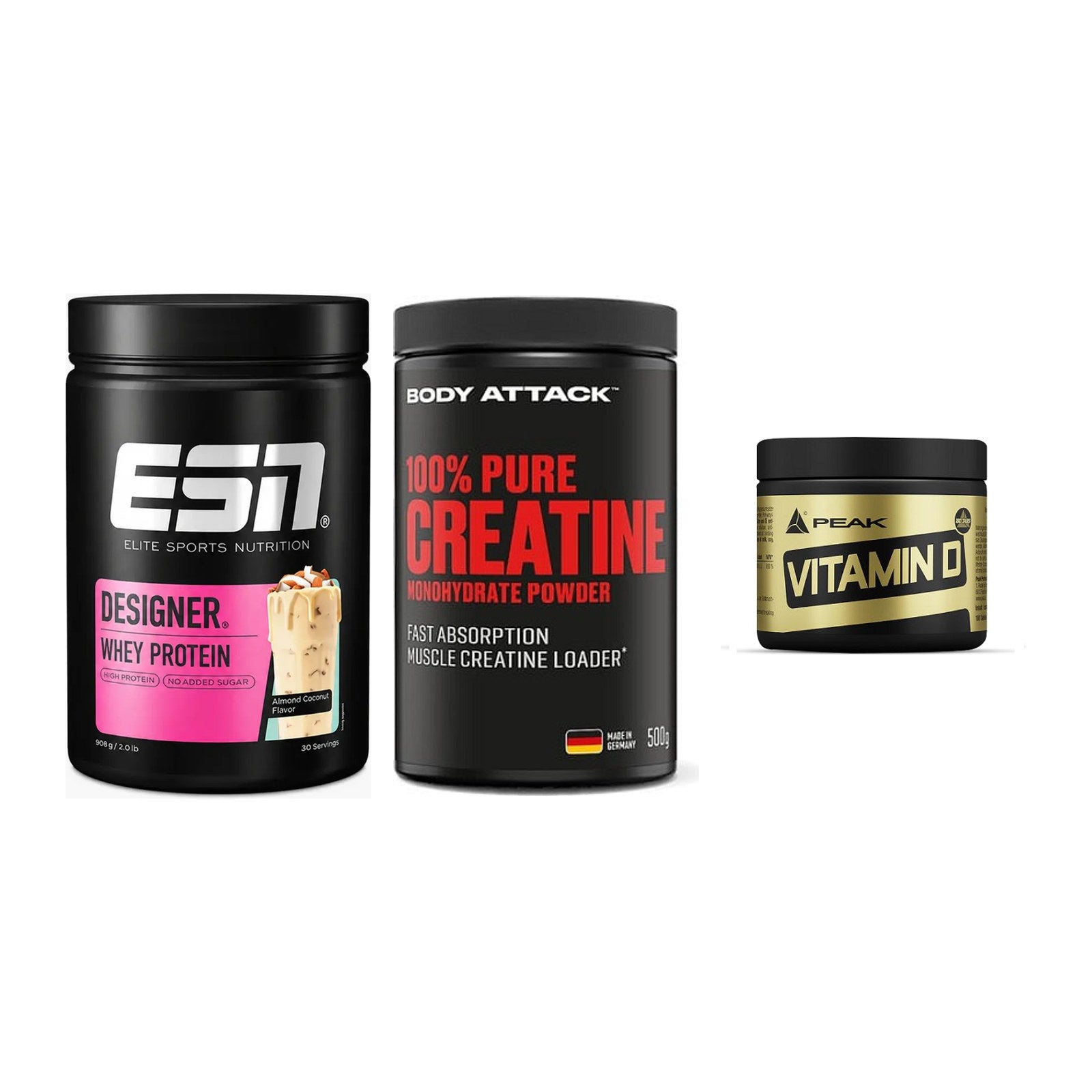 Einsteiger-Set: ESN Designer + Body Attack 100% + Peak Vitamin D – alle enthaltenen Artikel
