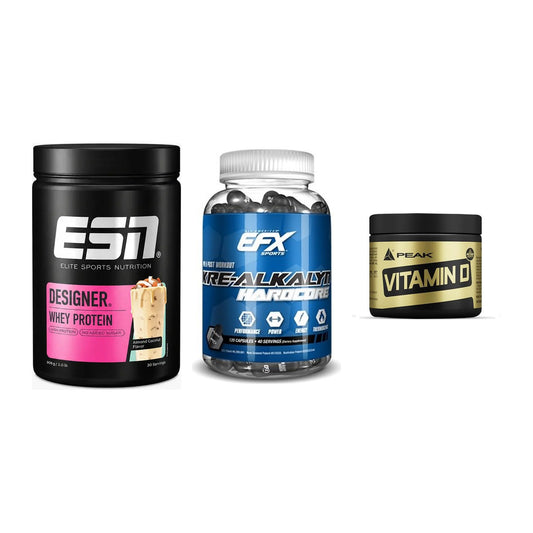 Einsteiger-Set: ESN Designer + EFX Kre-Alkalyn + Peak Vitamin D – alle enthaltenen Artikel