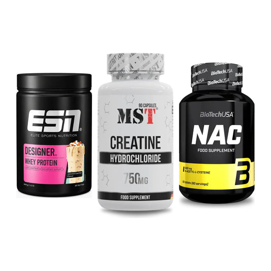 Einsteiger-Set: ESN Designer Whey + MST Creatin HCL + BioTech NAC – alle enthaltenen Artikel