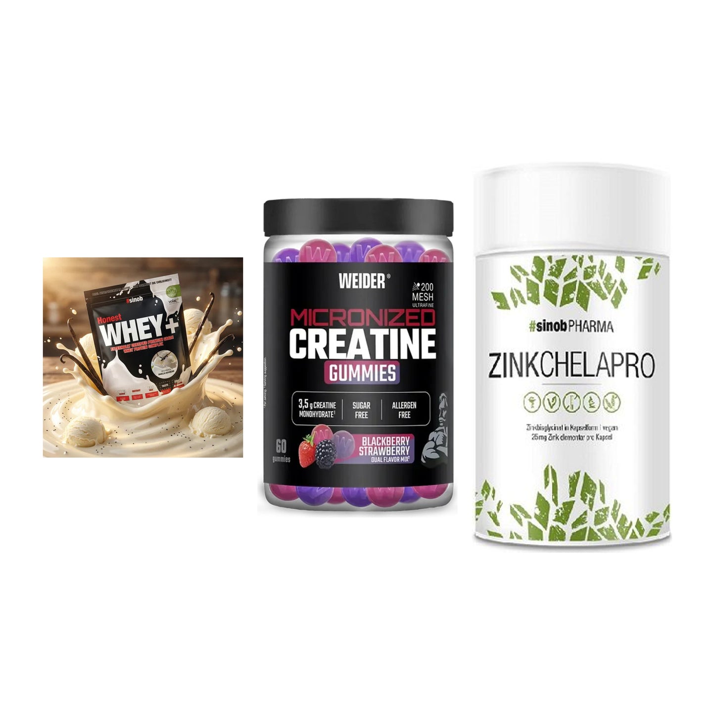 Einsteiger-Set: Sinob Honest + Weider Micronize + Sinob Zink – alle enthaltenen Artikel
