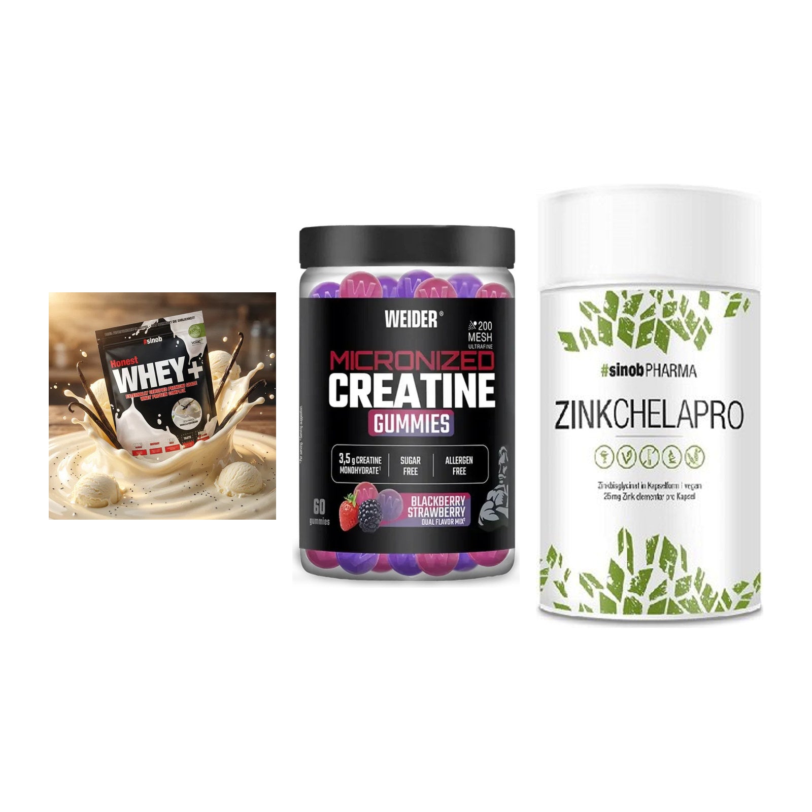 Einsteiger-Set: Sinob Honest + Weider Micronize + Sinob Zink – alle enthaltenen Artikel