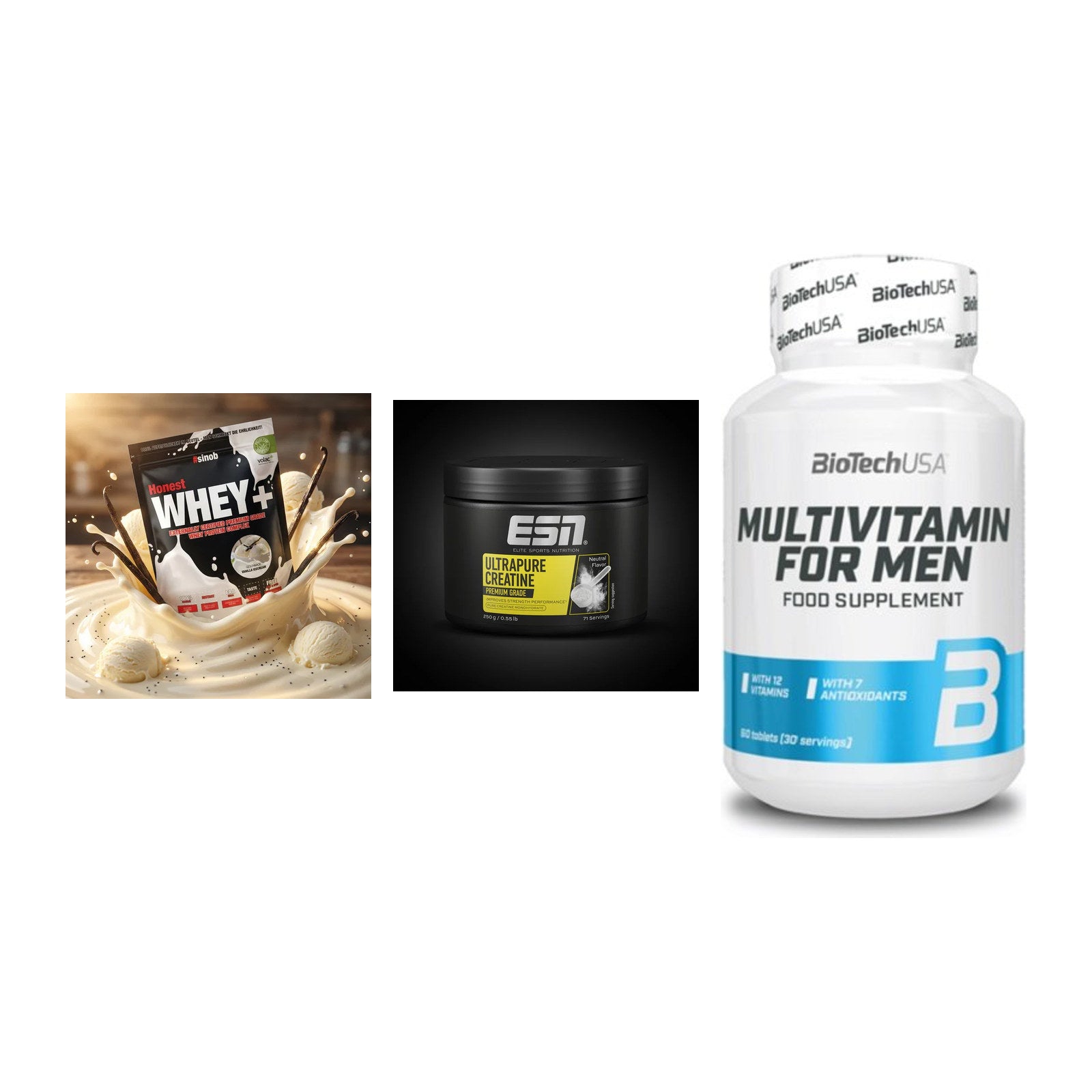 Einsteiger-Set: Sinob Honest + ESN Ultrapure + BioTech Multivit – alle enthaltenen Artikel