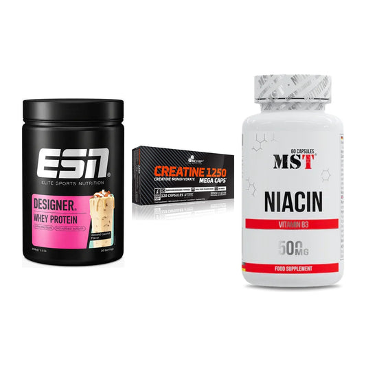 Einsteiger-Set: ESN Designer + Olimp Creatine + MST Niacin – alle enthaltenen Artikel