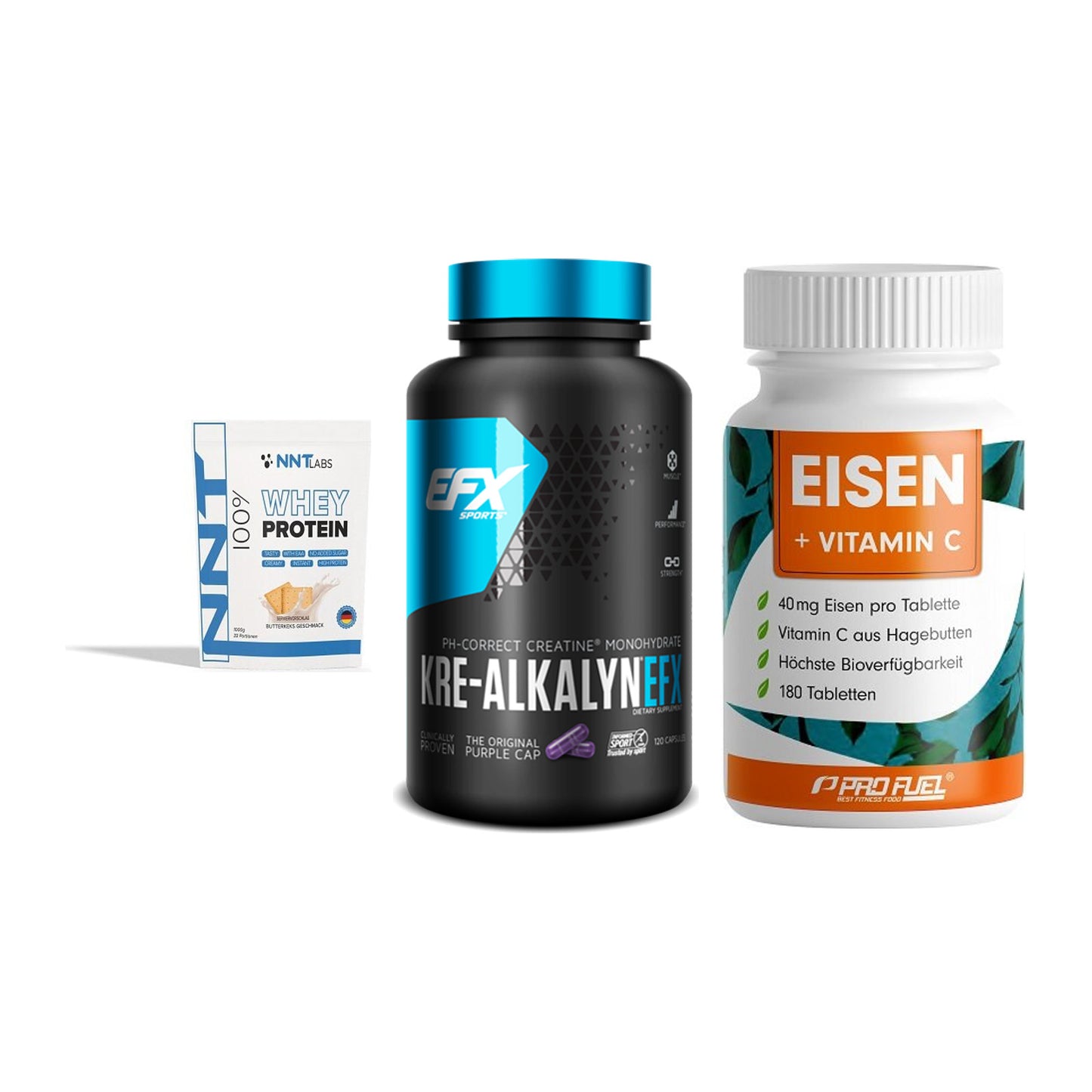 Einsteiger-Set: NNT Whey + EFX Kre-Alkalyn + ProFuel EISEN – alle enthaltenen Artikel