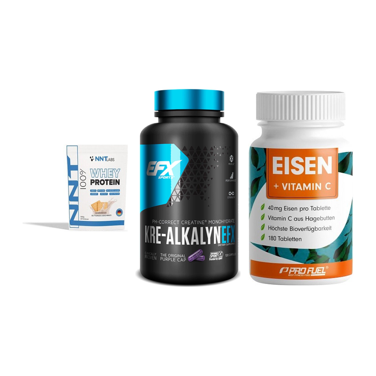 Einsteiger-Set: NNT Whey + EFX Kre-Alkalyn + ProFuel EISEN – alle enthaltenen Artikel