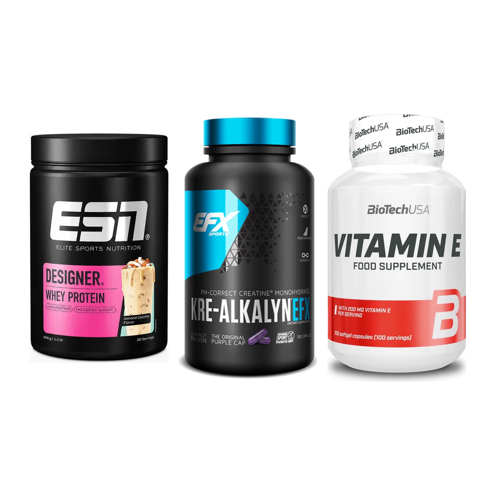 Einsteiger-Set: ESN Designer + EFX Kre-Alkalyn + BioTech Vitamin – alle enthaltenen Artikel