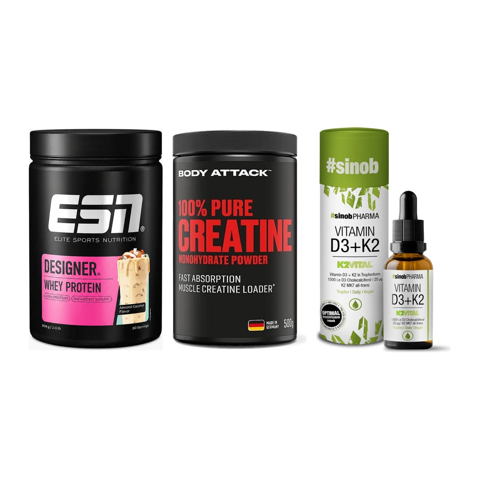 Einsteiger-Set: ESN Designer + Body Attack 100% + Sinob Vitamin D3 – alle enthaltenen Artikel