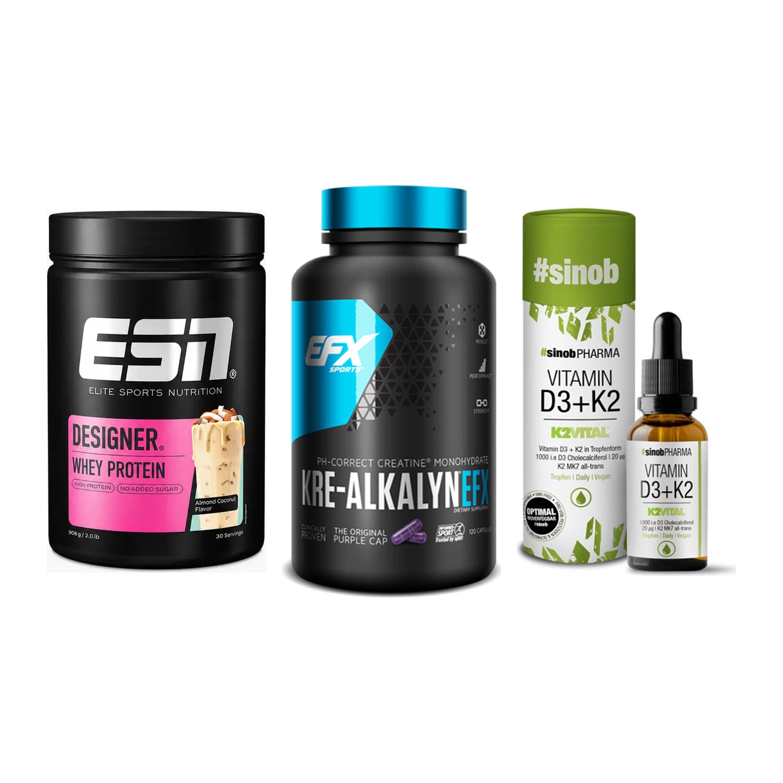 Einsteiger-Set: ESN Designer + EFX Kre-Alkalyn + Sinob Vitamin D3 – alle enthaltenen Artikel