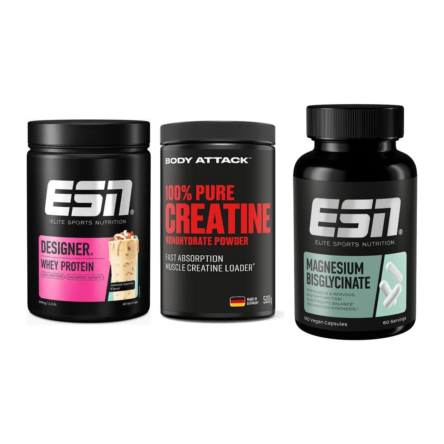 Einsteiger-Set: ESN Designer + Body Attack 100% + ESN Magnesium – alle enthaltenen Artikel